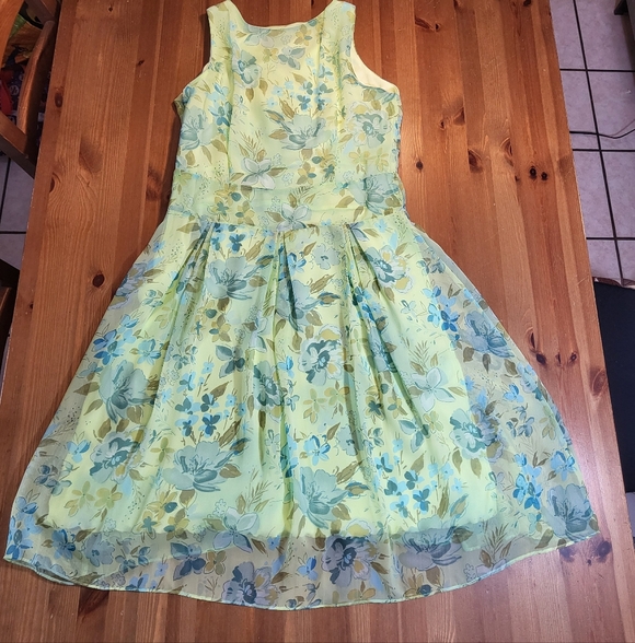 California Krush Spring Floral Green Sleeveless Midi Dress, Size 14/L, 90s - Picture 4 of 9